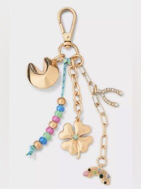 NWT Gold-Tone Wishbone Clover Bag Charm - A New Day